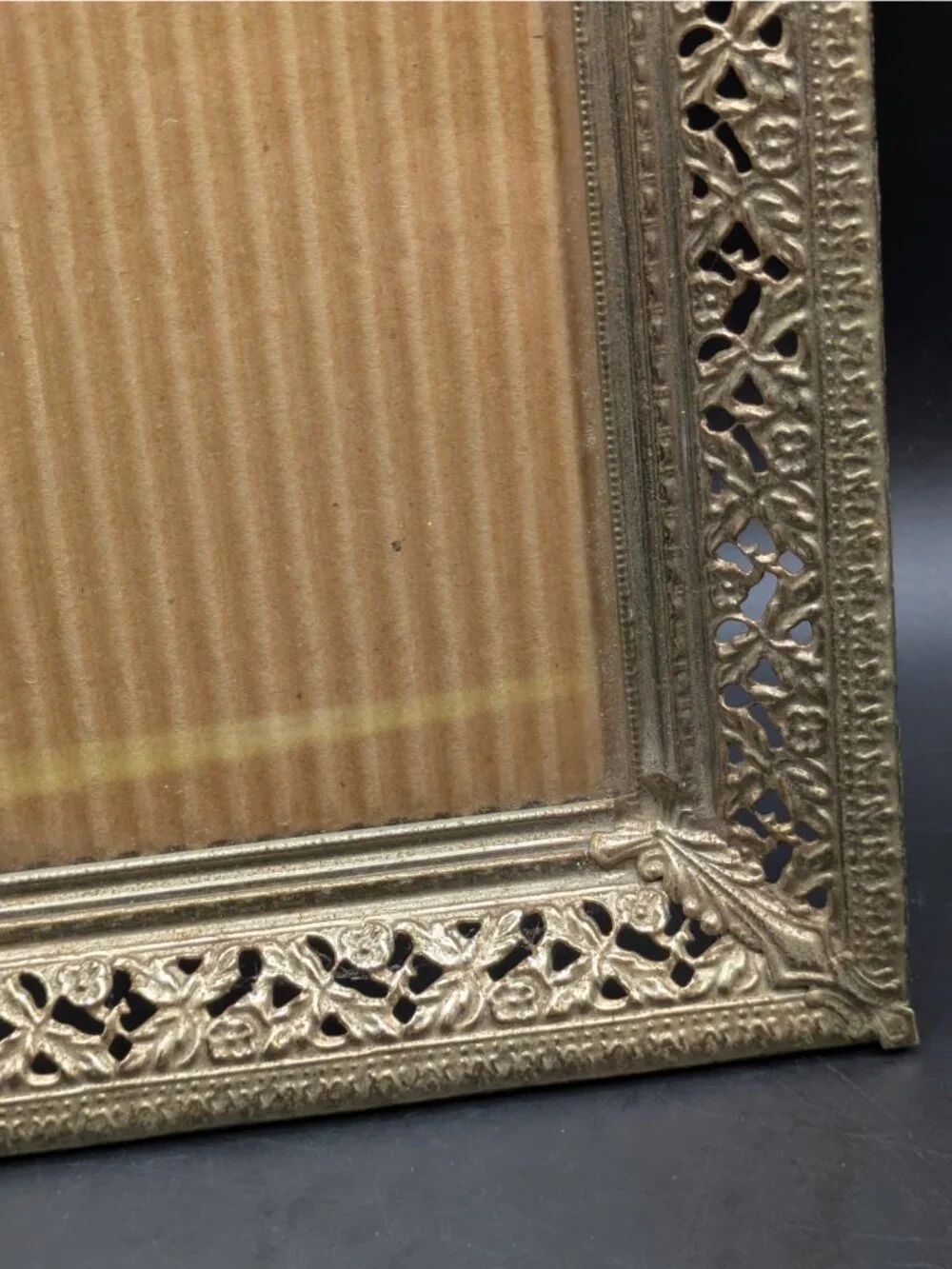 Hollywood Regency Filigree Picture Frame Gold Tone Metal Holds 5x7 Photo